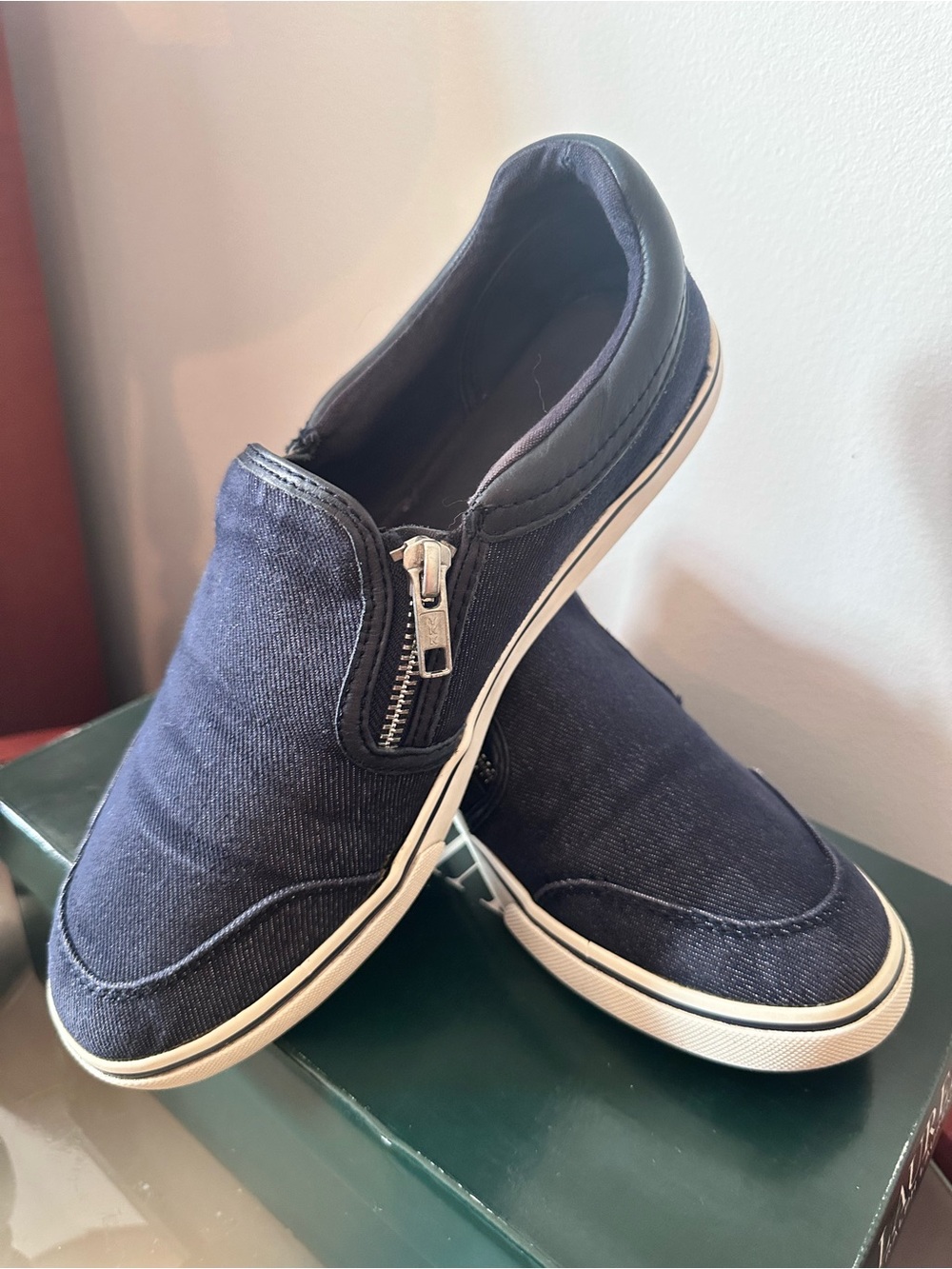 Lauren Ralph Lauren Jeorgia Women's Blue Denim Sneakers Zipper Sz 8 B Shoes